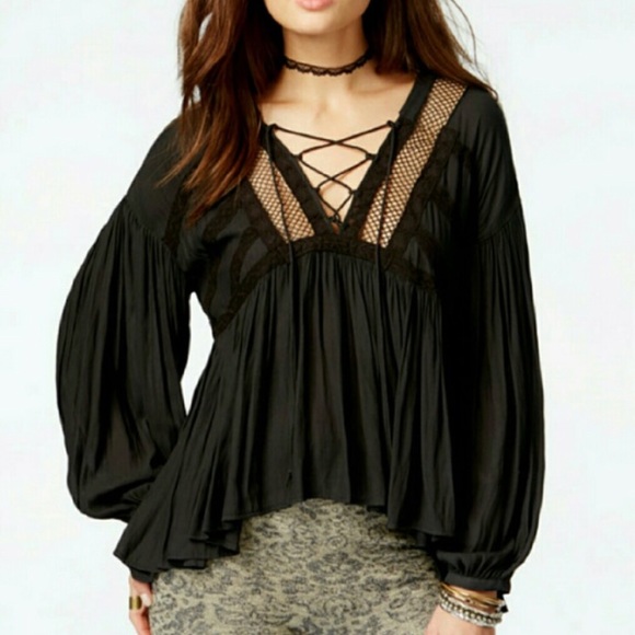 free people black lace tunic